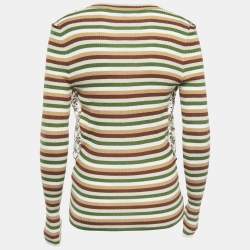 Pre Owned Gucci Multicolor Print Silk and Wool Knit Buttoned Cardigan L
