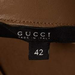 Gucci Brown Cotton Leather Trim Detail A-Line Dress M