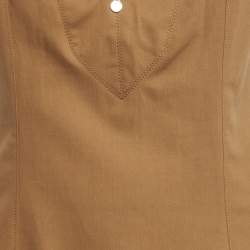 Gucci Brown Cotton Leather Trim Detail A-Line Dress M