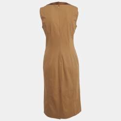 Gucci Brown Cotton Leather Trim Detail A-Line Dress M