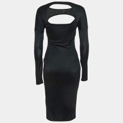 Pre Owned Gucci Vintage Black Jersey Cut-Out Detail Bodycon Midi Dress S