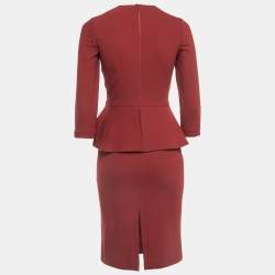 Pre Owned Gucci Red Wool Pleated Peplum Midi Dress S