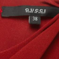 Pre Owned Gucci Red Wool Pleated Peplum Midi Dress S