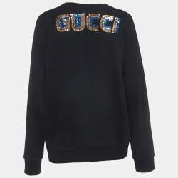 Gucci Black Dogs Embroidered Cotton Sweatshirt S