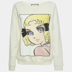 Gucci Off White Embroidered Print Cotton Sweatshirt S