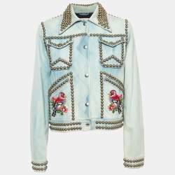 Gucci Blue Bird Applique Denim Studded Jacket M