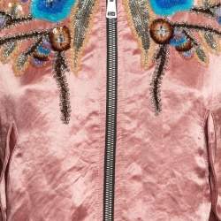Gucci Pink  Floral Sequin Embroidered Satin Bomber Jacket M