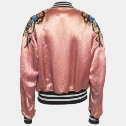 Gucci Pink  Floral Sequin Embroidered Satin Bomber Jacket M