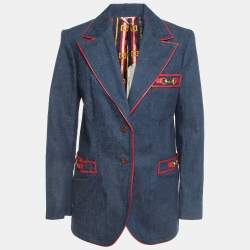 Gucci Blue Leather Trimmed Denim Single Breasted Blazer M