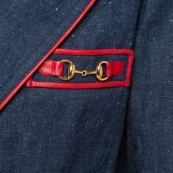 Gucci Blue Leather Trimmed Denim Single Breasted Blazer M