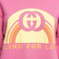 Pre Owned Gucci Pink Blind For Love Print Cotton Knit Sweatshirt XS