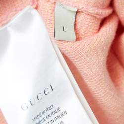 Pre Owned Gucci Pink/Yellow GG Jacquard Knit Cotton Sweater Top L