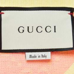 Pre Owned Gucci Pink/Yellow GG Jacquard Knit Cotton Sweater Top L