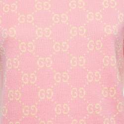 Pre Owned Gucci Pink/Yellow GG Jacquard Knit Cotton Sweater Top L