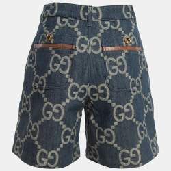 Gucci Dark Blue Jumbo GG Patterned Denim Pleated Shorts S