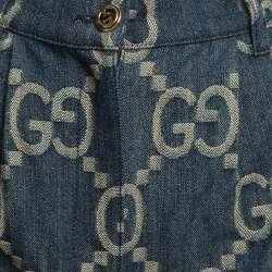 Gucci Dark Blue Jumbo GG Patterned Denim Pleated Shorts S