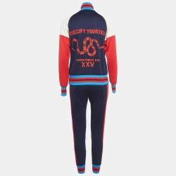 Gucci Navy Blue/Red Technical Jersey Tracksuit Set XS
