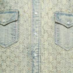 Gucci Blue GG Jacquard Washed Denim Crystal Embellished Shirt XL
