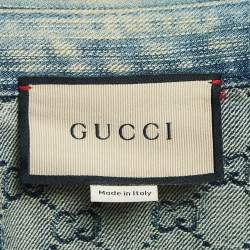 Gucci Blue GG Jacquard Washed Denim Crystal Embellished Shirt XL