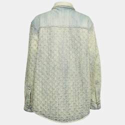 Gucci Blue GG Jacquard Washed Denim Crystal Embellished Shirt XL