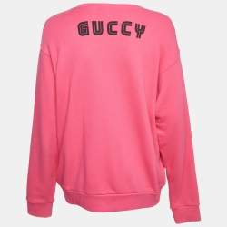Pre Owned Gucci X Elton John Pink Heart Sequin Embellished Cotton Sweatshirt S