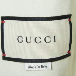 Gucci Cream Logo Print Leather Perforated Detail Bomber Jacket L