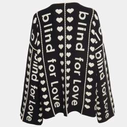 Pre Owned Gucci Black 'Blind for Love' Jacquard Knit Oversized Coat One Size