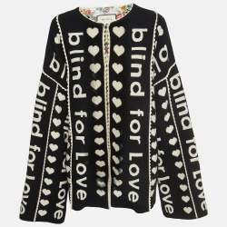 Pre Owned Gucci Black 'Blind for Love' Jacquard Knit Oversized Coat One Size