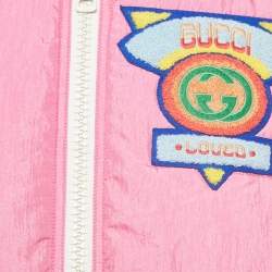 Gucci Pink Nylon Applique Detail Bomber Jacket S