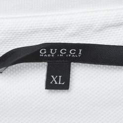 Pre Owned Gucci White Honeycomb Knit Crest Logo Polo T-Shirt XL