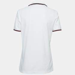 Pre Owned Gucci White Honeycomb Knit Crest Logo Polo T-Shirt XL