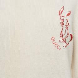 Pre Owned Gucci Pink Rabbit Applique Tubular Knit Shimmer Detail Sweater L