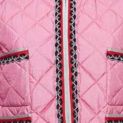 Gucci Pink Quilted Nylon Contrast Trim Collarless Jacket M