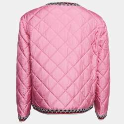 Gucci Pink Quilted Nylon Contrast Trim Collarless Jacket M