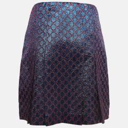 Gucci Blue Guccissima Lurex Pleated Mini Skirt M