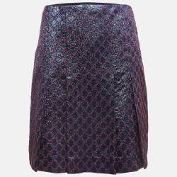 Gucci Blue Guccissima Lurex Pleated Mini Skirt M