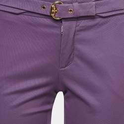 Pre Owned Gucci Purple Cotton Belted Straight Leg Pants M