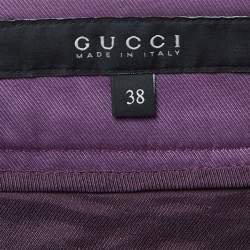 Pre Owned Gucci Purple Cotton Belted Straight Leg Pants M