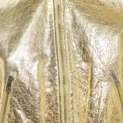 Pre Owned Gucci Gold Crinkled Leather Bomber Jacket S
