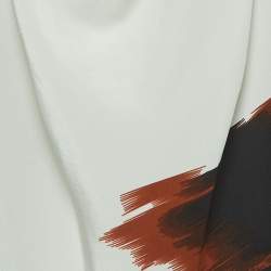 Pre Owned Gucci Off-White Printed Silk Cowl Neck Open Back Top S