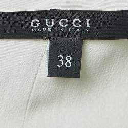 Pre Owned Gucci Off-White Printed Silk Cowl Neck Open Back Top S