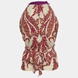 Gucci Cream Floral Print Silk Halter Neck Blouse S