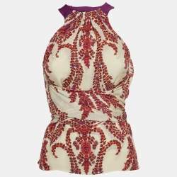 Gucci Cream Floral Print Silk Halter Neck Blouse S