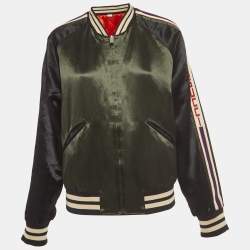 Pre Owned Gucci Orange/Green Quilted Satin Reversable Bomber Jacket XL