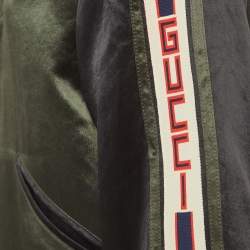 Pre Owned Gucci Orange/Green Quilted Satin Reversable Bomber Jacket XL