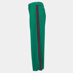 Gucci Green Crepe Web Detail Wide-Leg Pants M