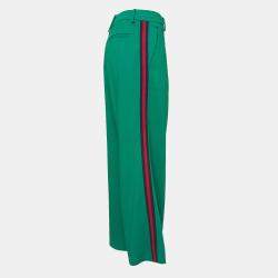 Gucci Green Crepe Web Detail Wide-Leg Pants M
