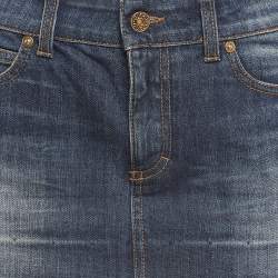 Gucci Navy Blue Faded Denim Low Rise Mini Skirt S