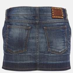 Gucci Navy Blue Faded Denim Low Rise Mini Skirt S