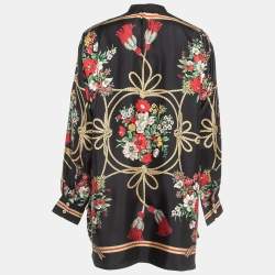 Gucci Black Floral Print Silk Twill Oversized Blouse S